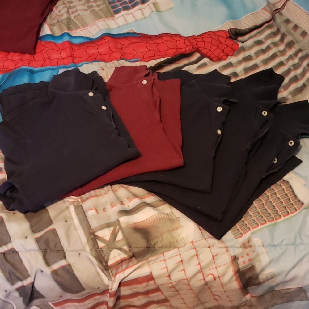Lands' End lot of 5 polo shirts uniform 4blue 2red